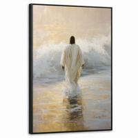 LEINWAND Bilder mit Rahmen - Gemälde - Welle - Jesus - Abstrakt - 60x90 - Goldfarben, Textil (60/90cm) - MuchoWow