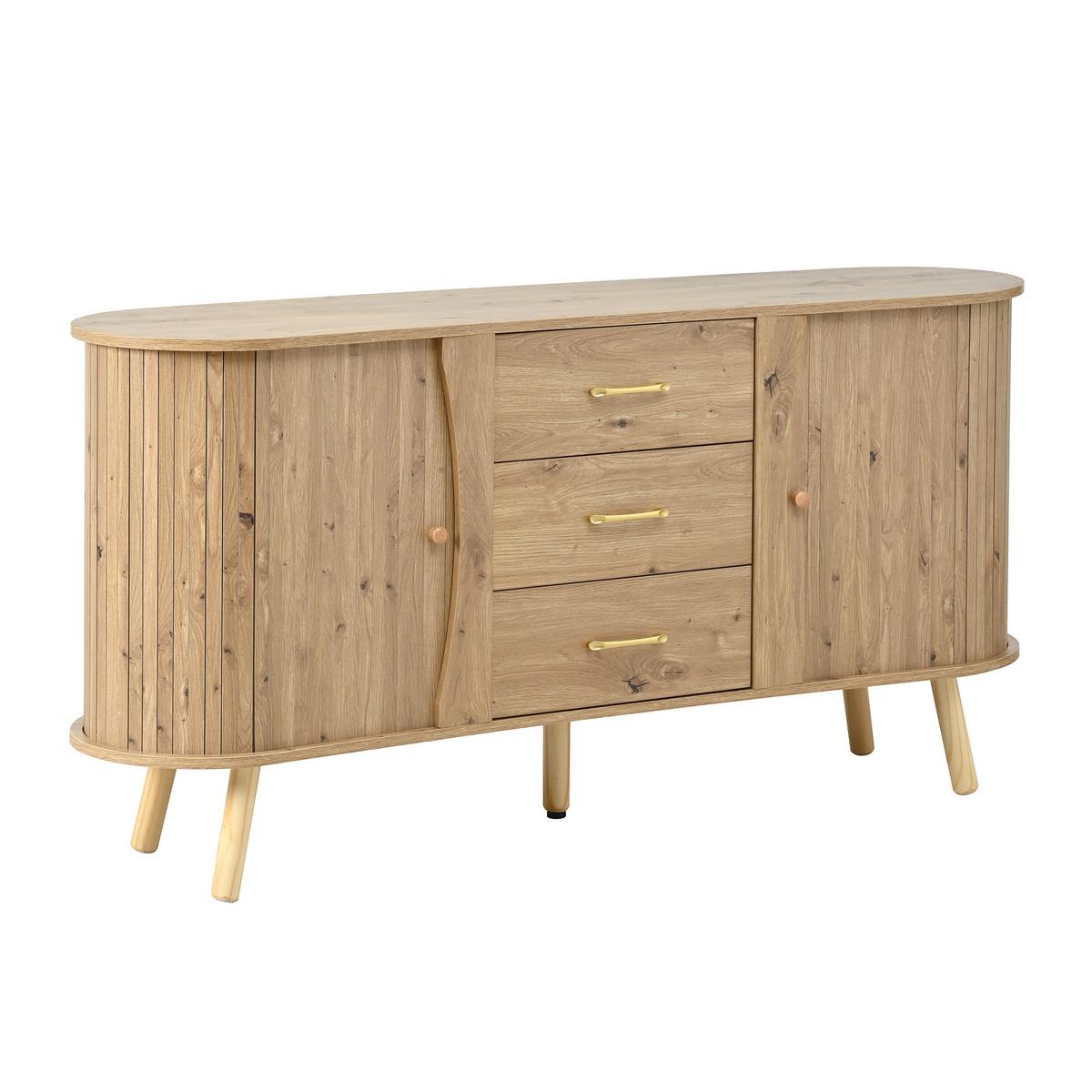 SIDEBOARD holzoptik & erbsenform 2 schiebetüren & 3 schubladen - Naturfarben, Holzwerkstoff (150/75/36.5cm) - Urban Meuble