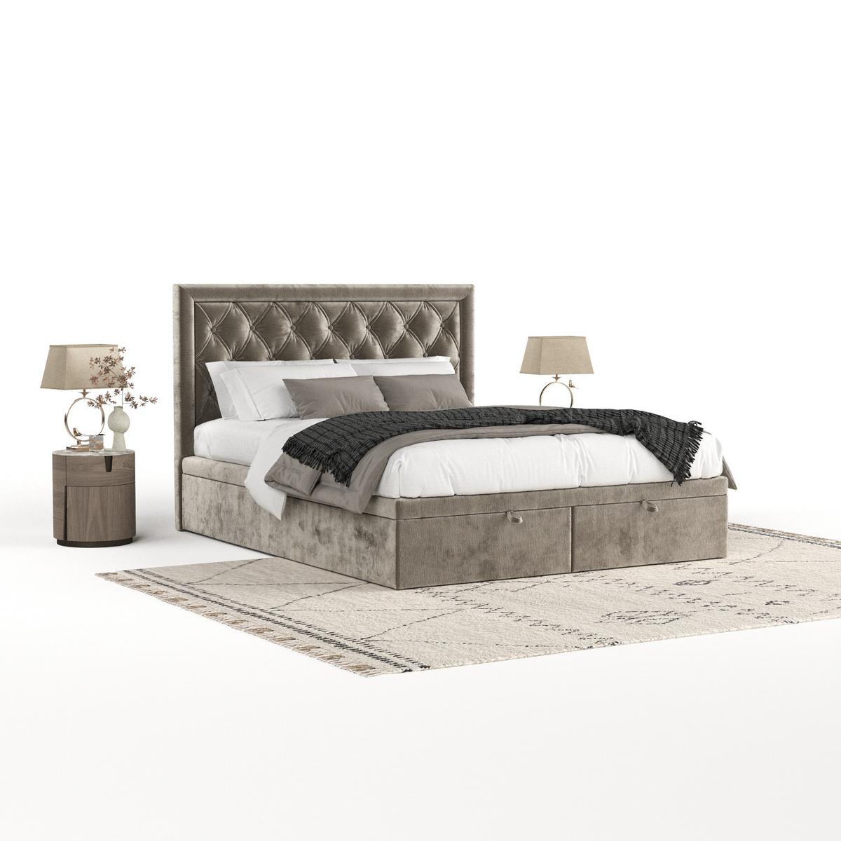 POLSTERBETT Nicobar mit Stauraum 200/200 cm Beige im Lotta Stoff - Beige/Schwarz, Holz/Holzwerkstoff (200/200cm) - AltaBeds