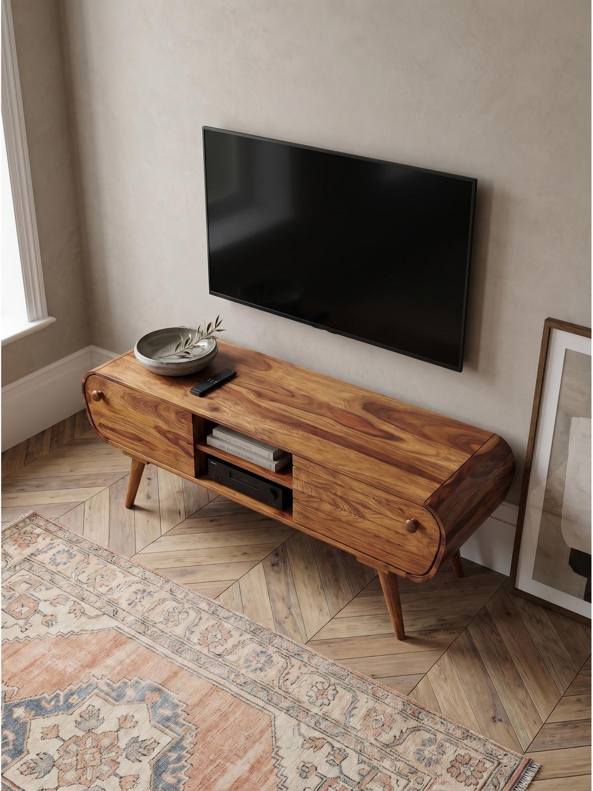 LOWBOARD SCHELDE, Dunkles Massivholz, mit Stauraum, 160 x 45 x 50 cm - Dunkelbraun/Braun, Holz (160/50/45cm) - KADIMA DESIGN