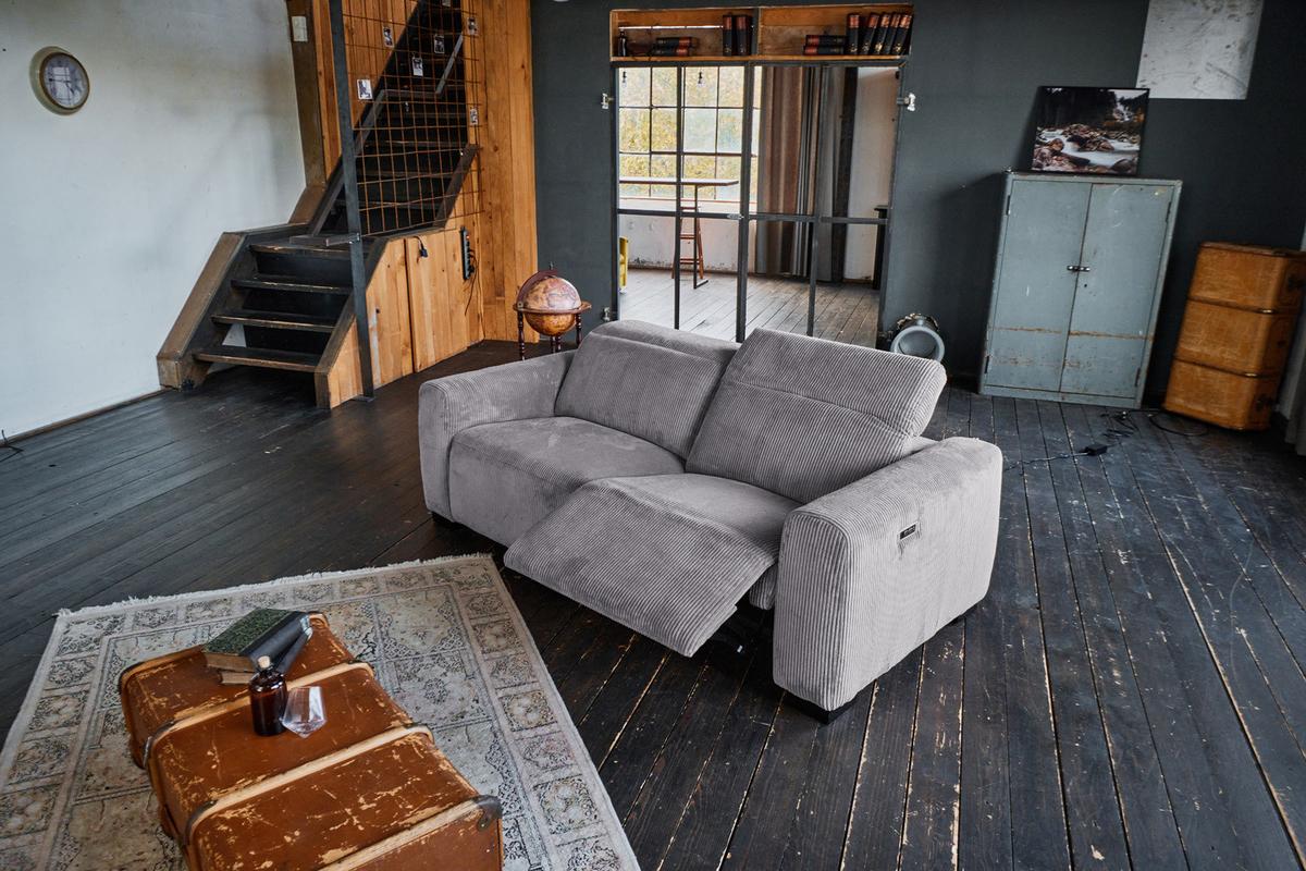SOFA FINN Grau Cord - Schwarz/Grau, Kunststoff/Textil (210/80/107cm) - KAWOLA