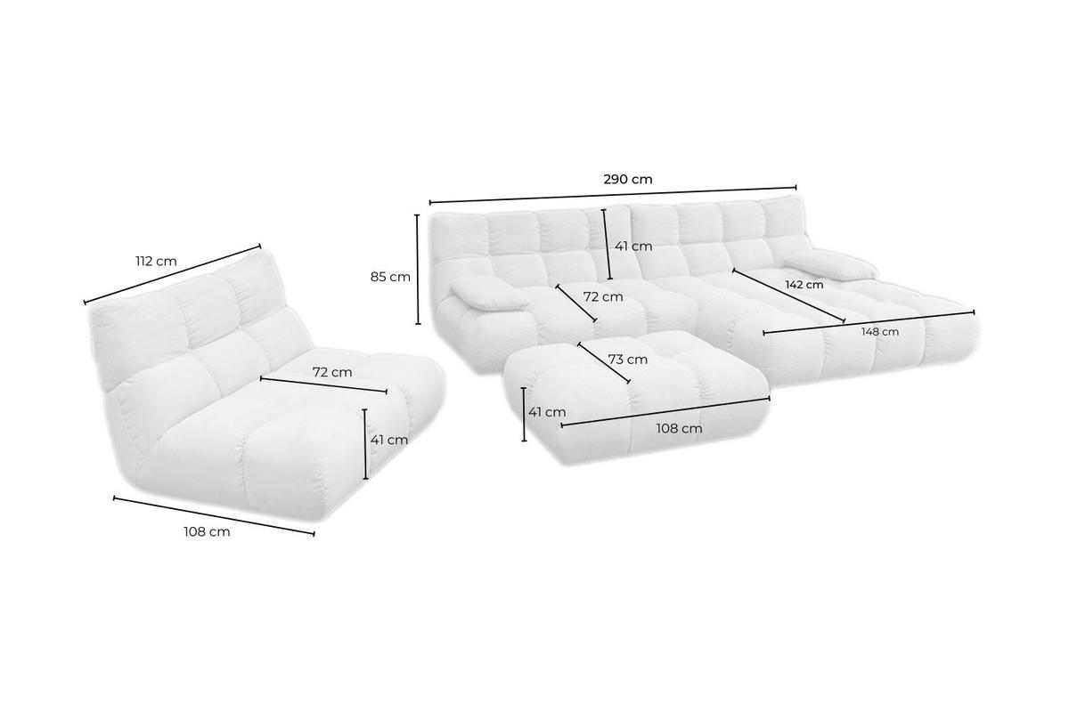SITZGRUPPE VIVIEN 3ER SET Grau Velvet (1er-Set) - Grau, Kunststoff/Textil (510/85/359cm) - KAWOLA