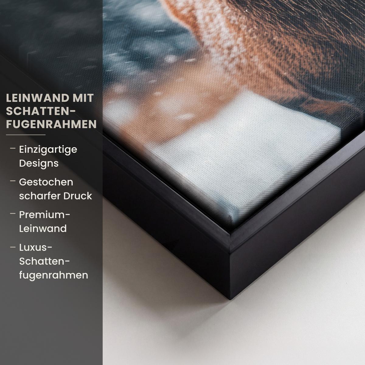 LEINWAND Bilder mit Rahmen - Hirsche - Tiere - Landschaft - Winter - Schnee - 30x40 - Kastanienfarben, Textil (30/40cm) - MuchoWow