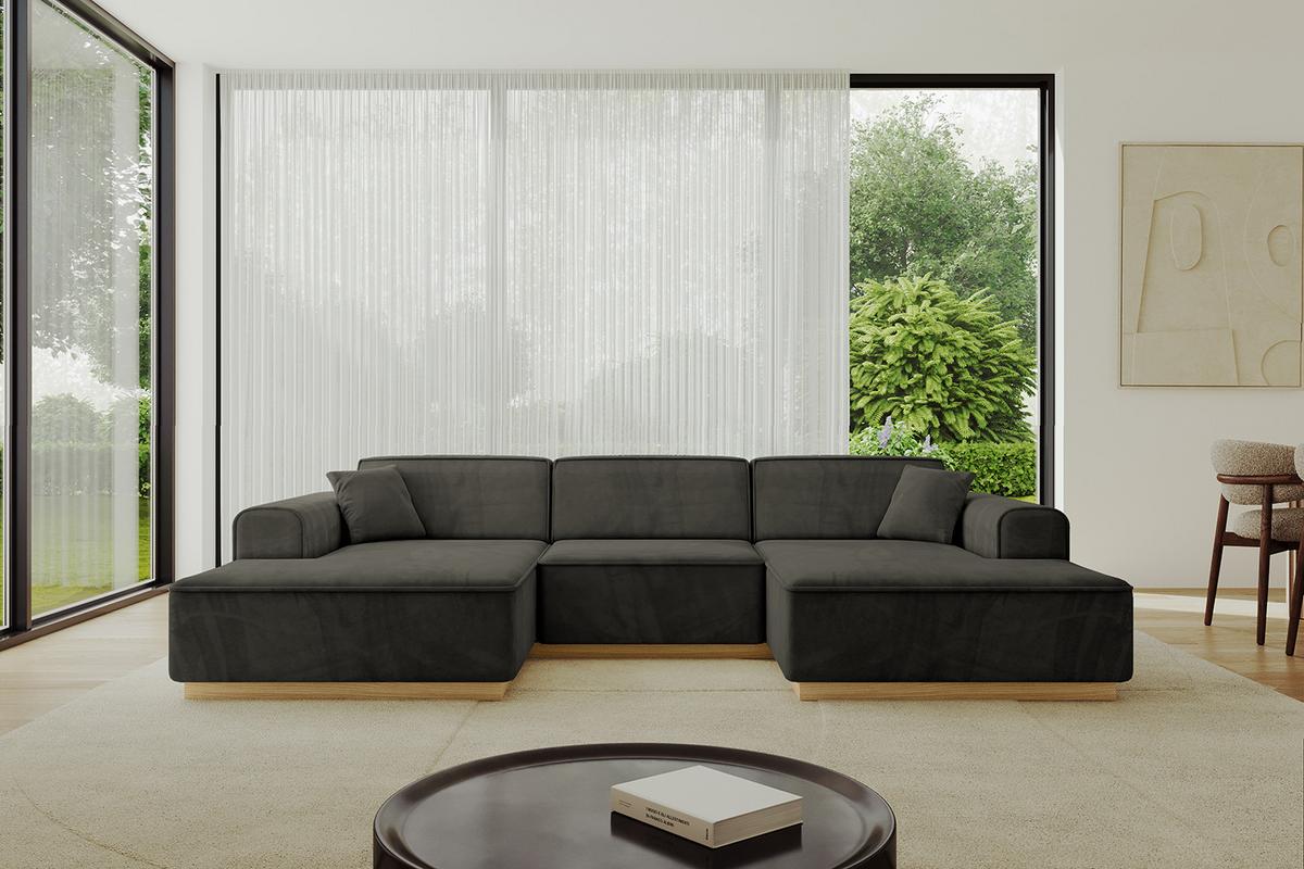 WOHNLANDSCHAFT IREA-U1-v2 - 301x165x80 cm Schwarz - Schwarz, Holzwerkstoff/Textil (301/80/165cm) - ALTDECOR