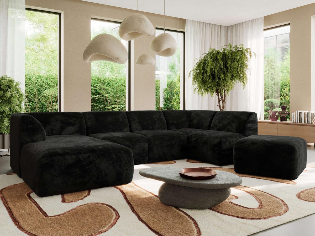 WOHNLANDSCHAFT MODARO U 6M - Schwarz Plüsch - Links - Schwarz, Textil (180/78/345cm) - MKS
