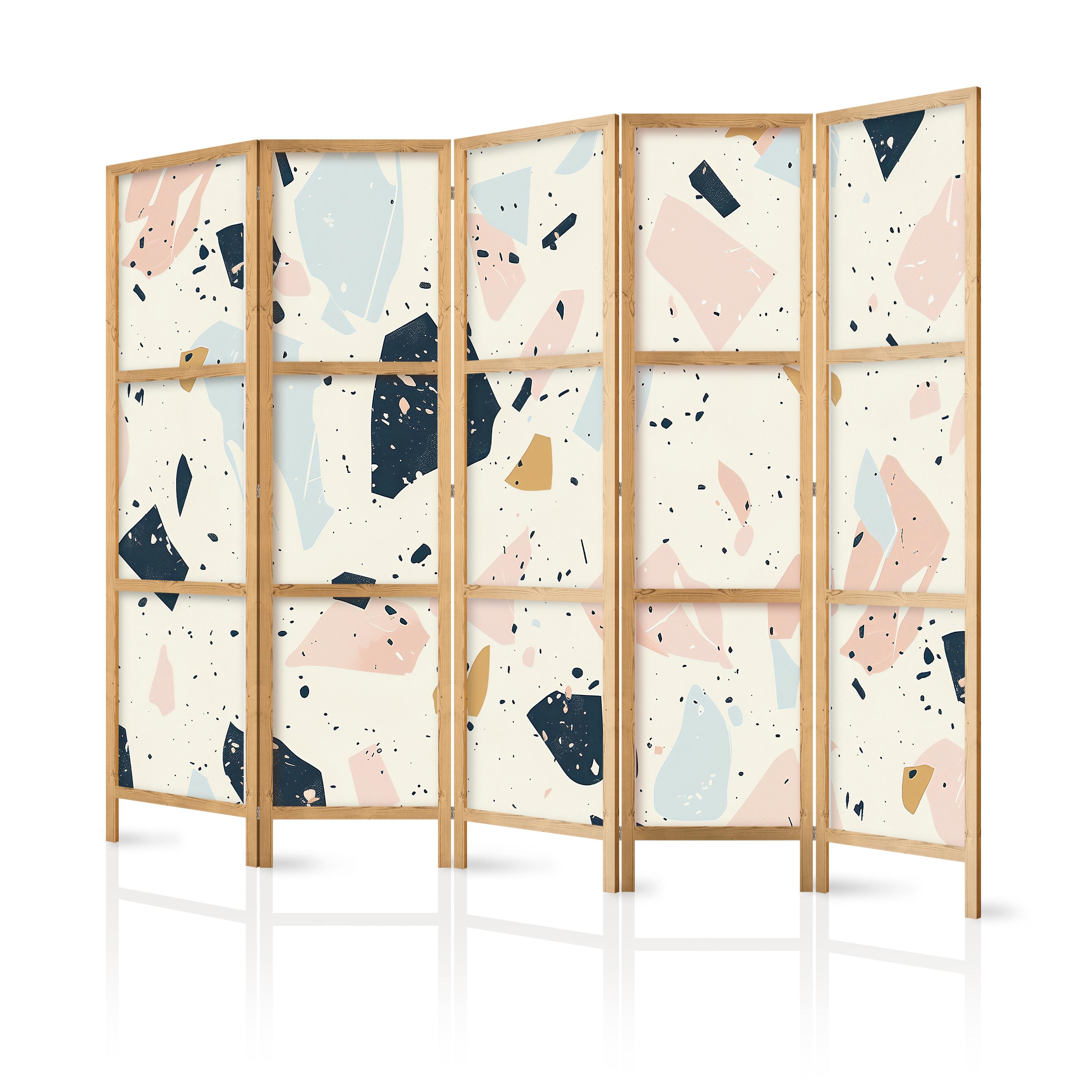 PARAVENT Japanischer 5-tlg 225x172 cm Farbiger Terrazzo - Multicolor, Holz/Textil (225/172/3cm) - Muralo