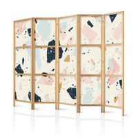 PARAVENT Japanischer 5-tlg 225x172 cm Farbiger Terrazzo - Multicolor, Holz/Textil (225/172/3cm) - Muralo