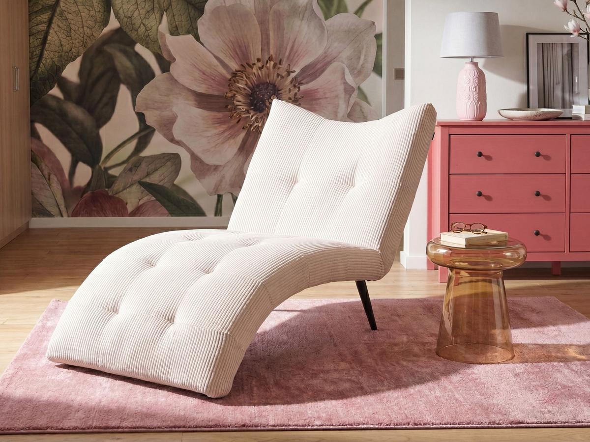 CHAISELONGUE Cord Cremeweiß Quilly - Creme/Schwarz, Textil (83/97/153cm) - Beliani