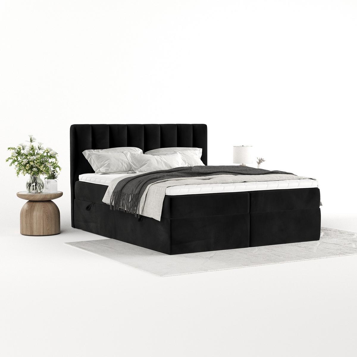 BOXBETT Bari 140/200 cm Schwarz im Kronos Stoff - Schwarz, Holz/Holzwerkstoff (140/200cm) - AltaBeds