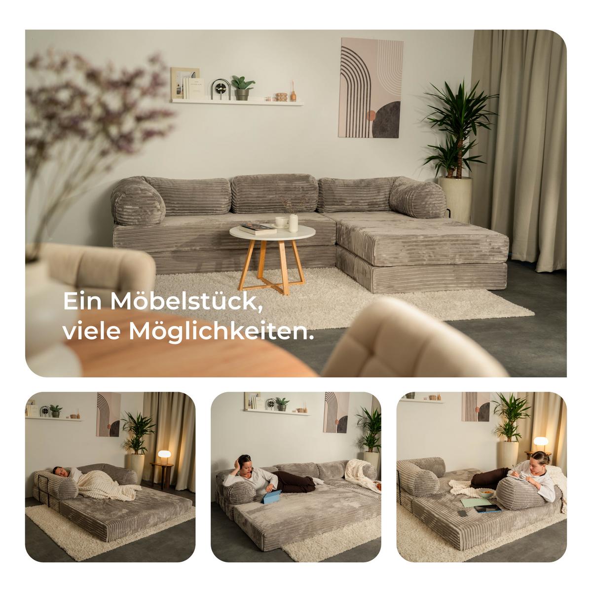 ECKSOFA ETERA modulares Boneless Sofa mit Schlaffunktion Creme Cordstoff - Creme, Textil (270/160cm) - MASSENO