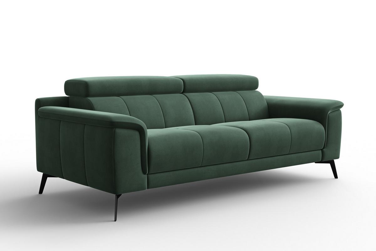 SOFA FIERO 3-Sitzer, Grüner Veloursstoff - Schwarz/Grün, Holz/Textil (212/82/103cm) - Courtois Laville