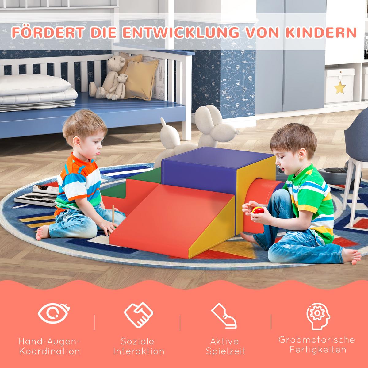 BAUSTEINSET 4er-Set Schaumstoff Bausteine Bauspielzeug für 1-3 Jahre alt Kinder - Rot, Kunststoff (50/39/150cm) - HOMCOM
