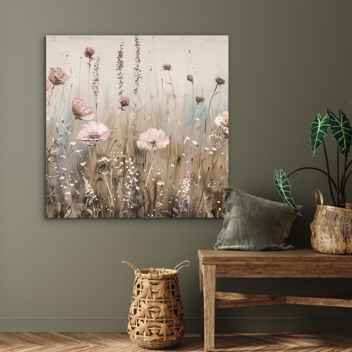 METALLBILD Blumen - Rosa - Modern - Beige 90x90 cm - Beige, Metall (90/90cm) - MuchoWow