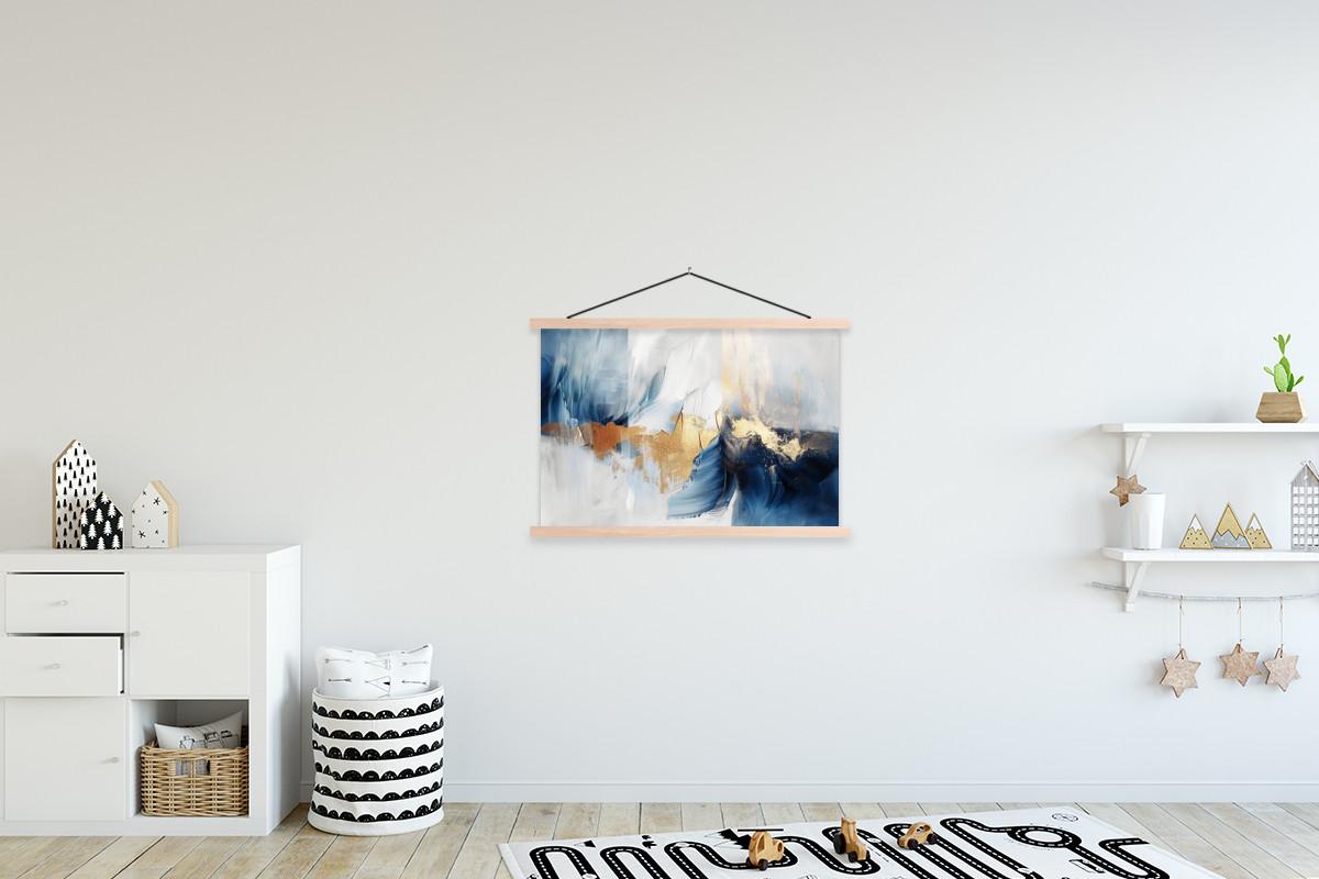 POSTER MIT MAGNETLEISTEN Gold - Blau - Aquarell - Kunst - Modern Wanddeko 90x60 cm - Hellblau, Textil (90/60/0.15cm) - MuchoWow