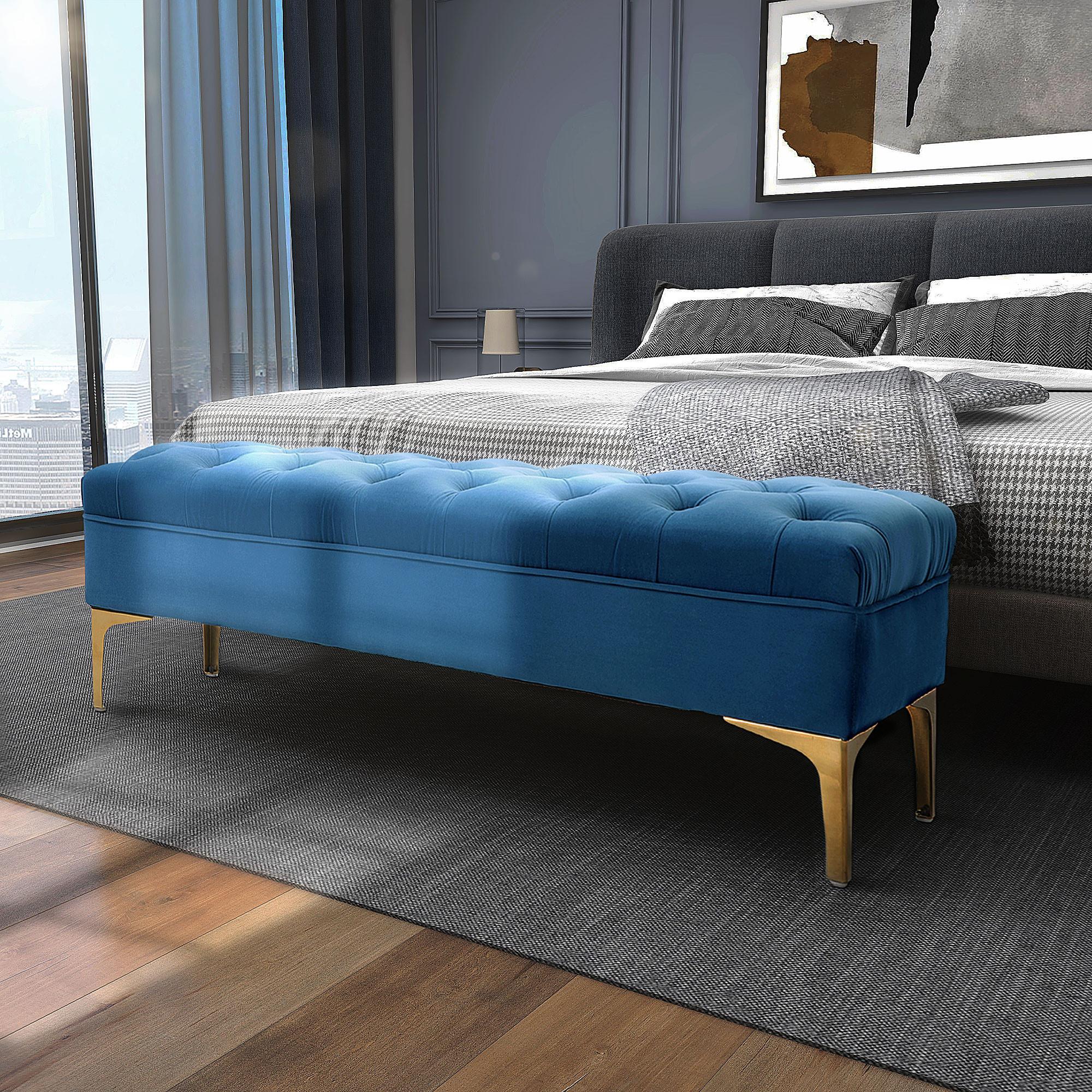 SITZBANK Bettbank Schuhbank mit erhöhten Beine Schlafzimmer Samt Blau - Blau, Kunststoff (45/42/118cm) - HOMCOM