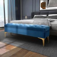 SITZBANK Bettbank Schuhbank mit erhöhten Beine Schlafzimmer Samt Blau - Blau, Kunststoff (45/42/118cm) - HOMCOM