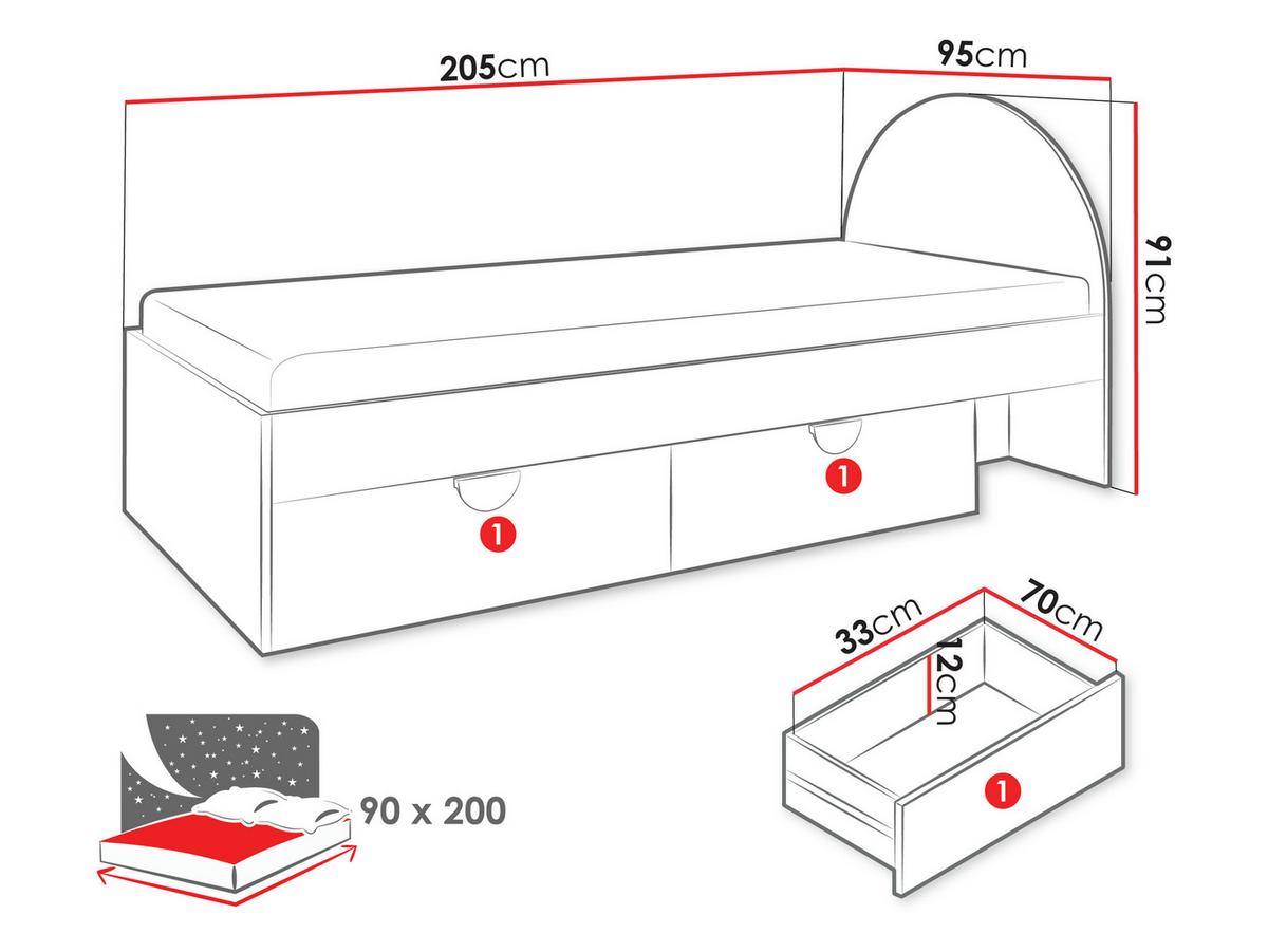 JUGENDBETT Lexi 13 L / P - Eichefarben/Rosa, Holzwerkstoff/Kunststoff (90/200cm) - MIRJAN24