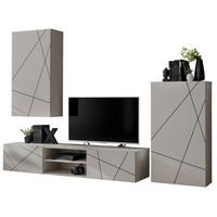WOHNWAND Kaschmir, schwarz 260 cm, Schrankwand mit Streifendruck, Push-to-Open - Kaschmir/Schwarz, Holzwerkstoff/Kunststoff (260/180/45cm) - Furn.Design
