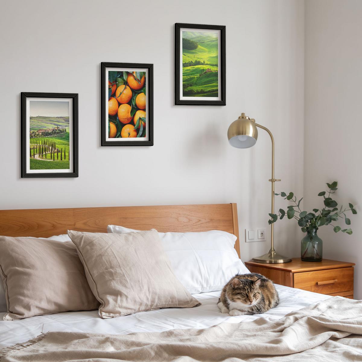 BILDER SET 3er Set - 20x30 cm Schwarzer Rahmen - Italienische Landschaft mit Orangen - Schwarz, Kunststoff (20/30cm) - TULUP