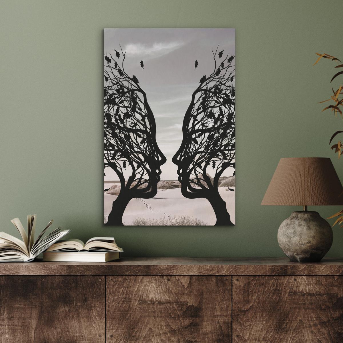 AKUSTIKBILD Strand - Meer - Menschen - Baum - Moderne Kunst Kunstdruck Schlafzimmer 50x70 cm - Hellgrau, Kunststoff (50/70/0.9cm) - MuchoWow