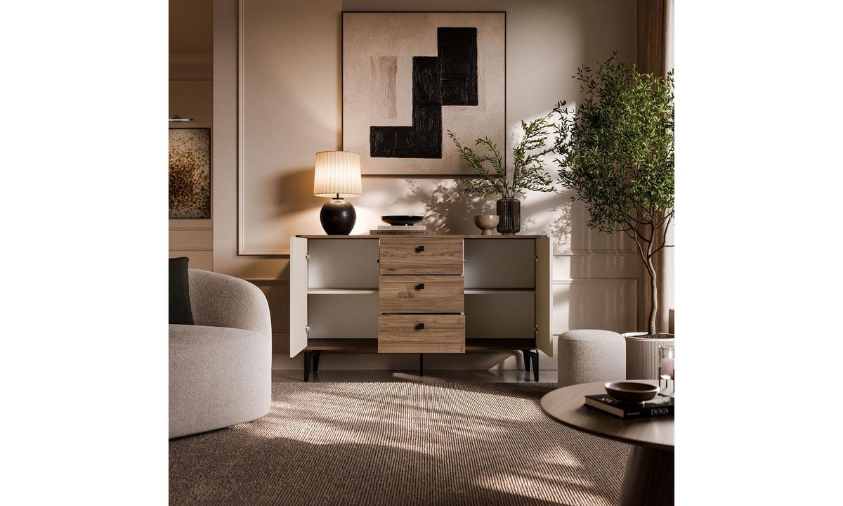 KOMMODE MOCHA 140/40/81 cm 2 Türen 3 Schubladen Kaschmir/Nussbaum Royal - Kaschmir/Schwarz, Holzwerkstoff/Kunststoff (140/81/40cm) - Lookway