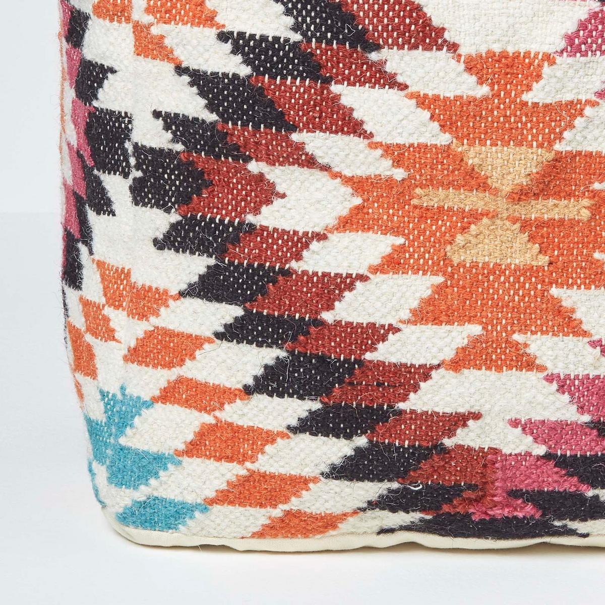KELIM-POUF Manila mit Ethno-Muster, 43/43/43 cm - Multicolor, Textil (43/43/43cm) - Homescapes