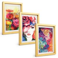 BILDER SET 3er Set - 20x30 cm Goldrahmen - Intensives Blumenporträt einer Frau - Goldfarben, Kunststoff (20/30cm) - TULUP