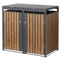 MÜLLTONNENBOX 2er Anthrazit-Holzoptik - Dunkelbraun, Metall (132/120/80cm) - ML-DESIGN