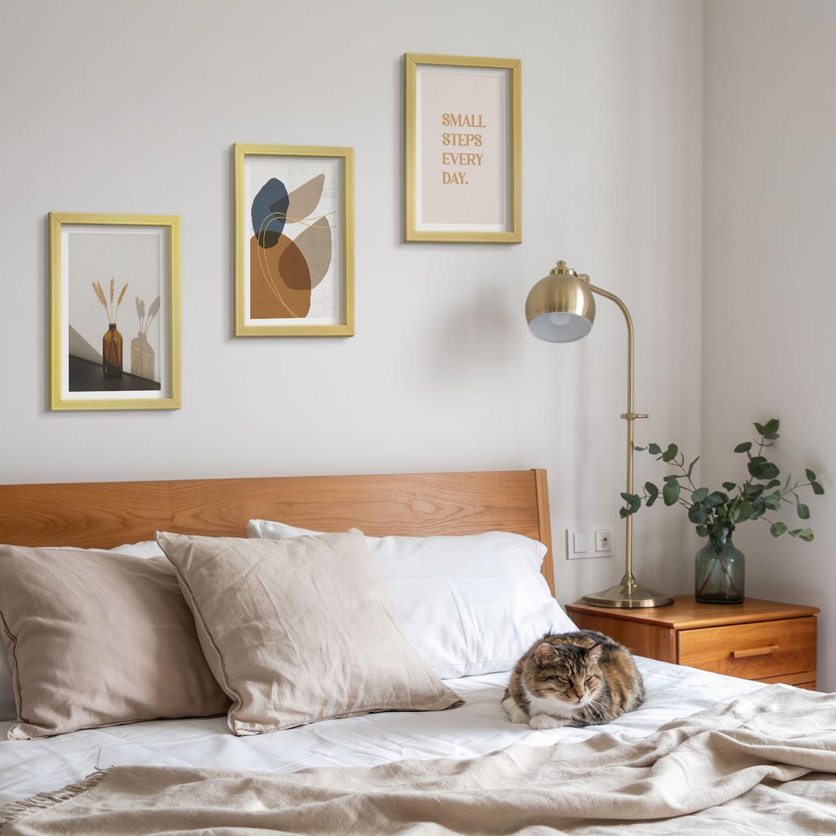 BILDER SET 3er Set - 20x30 cm Goldrahmen - Set abstrakter Formen - Goldfarben, Kunststoff (20/30cm) - TULUP