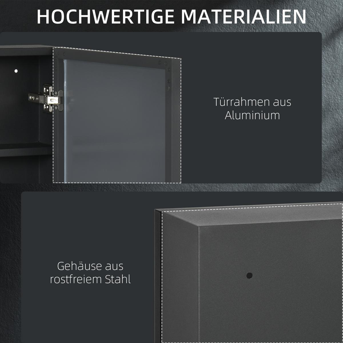 SPIEGELSCHRANK mit 3 Etagen, für Schlafzimmer, Schwarz, 40 x 12 x 60 cm - Schwarz, Glas (40/60/12cm) - Kleankin