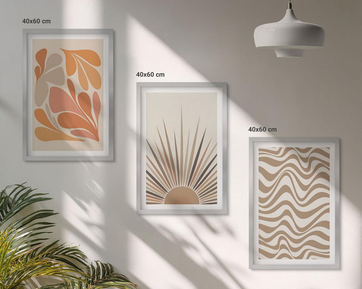BILDER SET 3er Set - 40x60 cm Silberner Rahmen - Sonnen-Boho-Pastelltönen - Silberfarben, Kunststoff (40/60cm) - TULUP