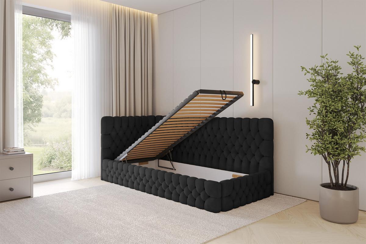 EINZELLBETT Jugendbett mit Bettkasten, Rechts - MULY 100x200 Schwarz - Anthrazit, Holzwerkstoff/Textil (100/200cm) - ALTDECOR