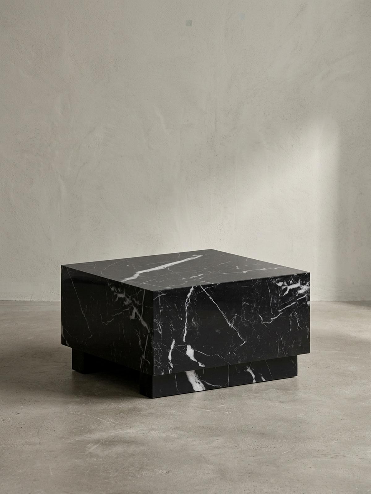 COUCHTISCH MONOBLOC in Hochglanz mit Marmor Optik, Quadratisch, Würfel-Form, Schwarz 60x60x35 cm - Schwarz, Holzwerkstoff (60/60/35cm) - KADIMA DESIGN
