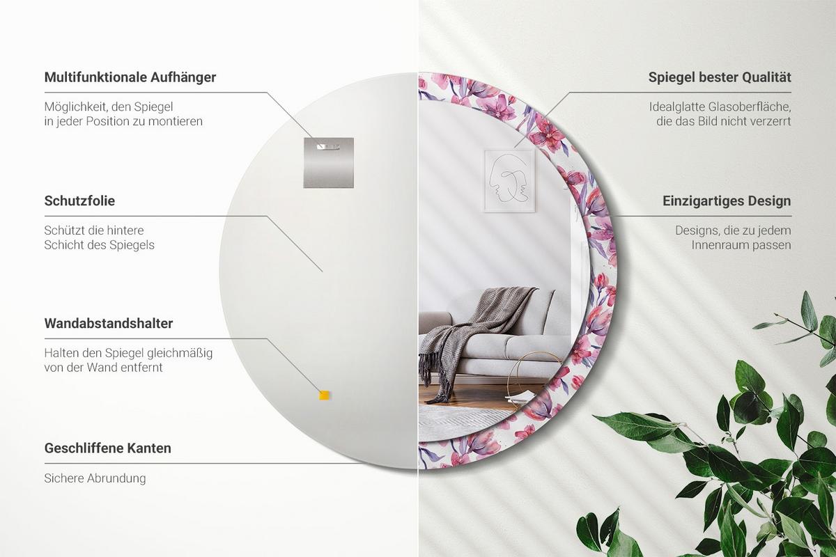 SPIEGEL Rund Ø 100 cm mit Aufdruck - Pink, Glas (100/100/0.4cm) - Wallfluent