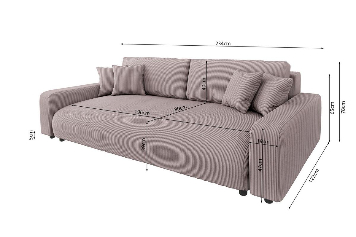 BIGSOFA Emma Puderrosa Cord - Pink/Schwarz, Holz/Kunststoff (234/78/122cm) - S-Style Möbel
