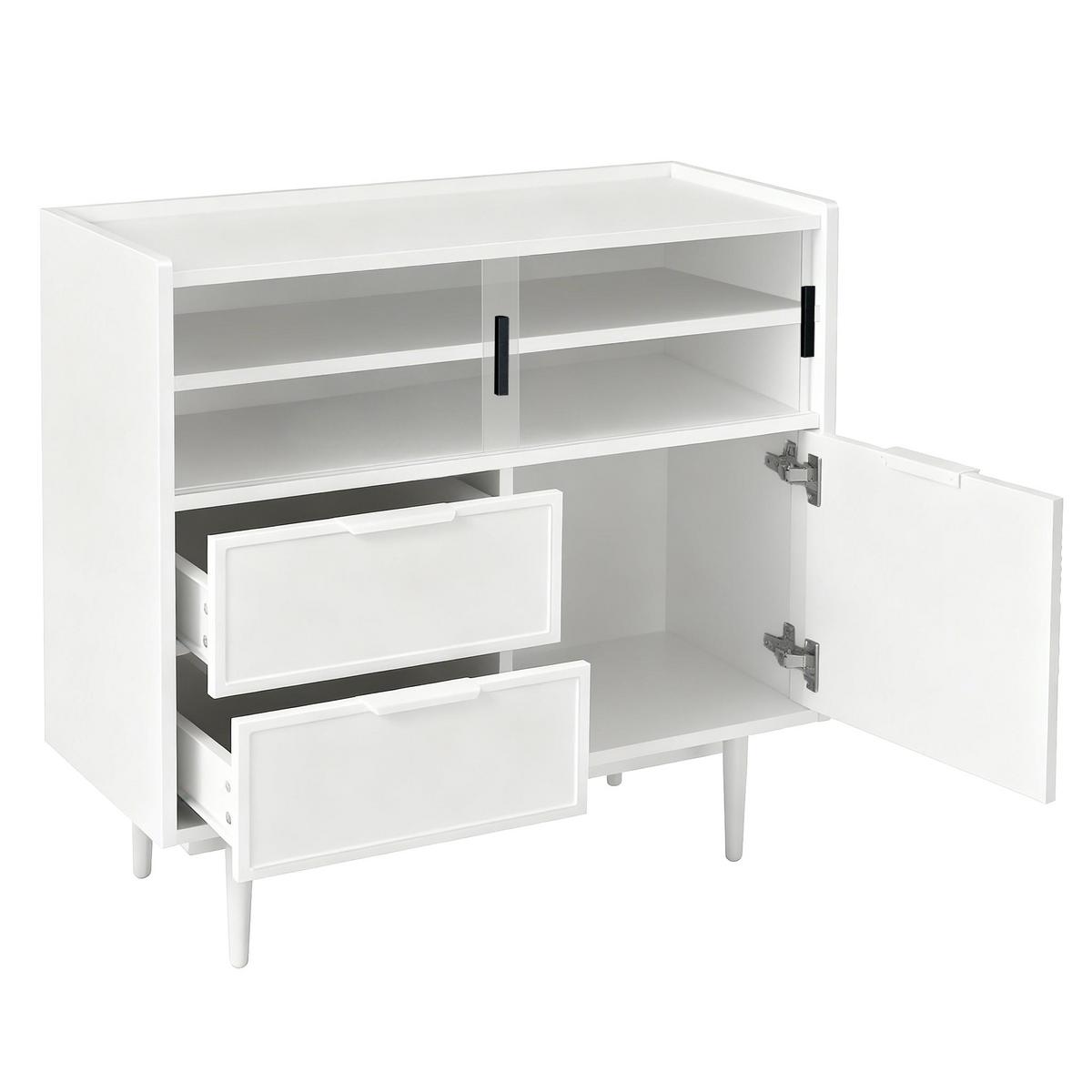 SIDEBOARD weiß 80 cm mit 16-farben led, glasschiebetüren & struktur-front - Weiß, Holzwerkstoff (80/80/35cm) - Urban Meuble