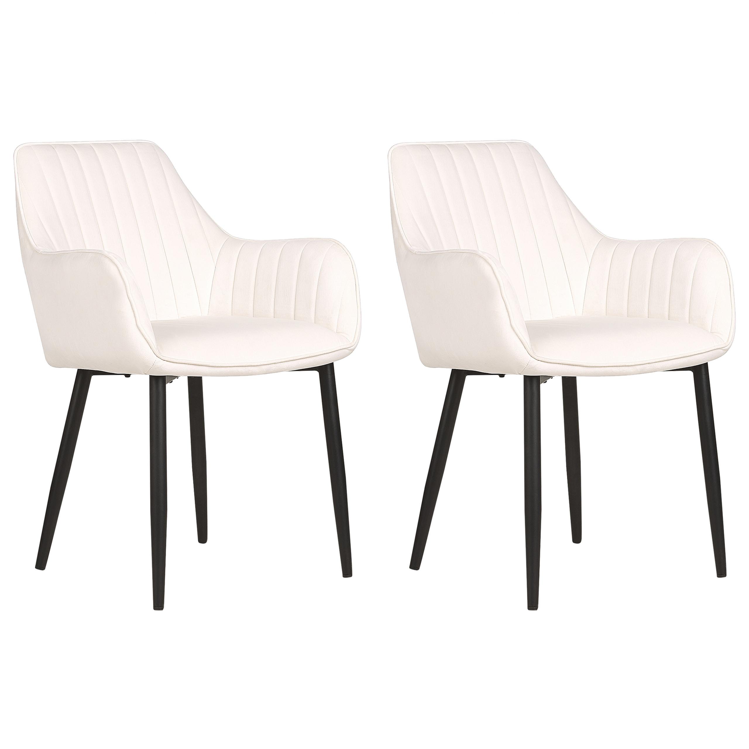 ESSZIMMERSTUHL 2er-Set Samtstoff cremeweiß Wellston - Schwarz/Weiß, Textil (60/84/61cm) - Beliani