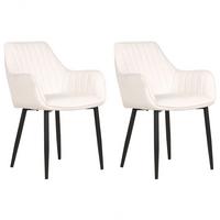 ESSZIMMERSTUHL 2er-Set Samtstoff cremeweiß Wellston - Schwarz/Weiß, Textil (60/84/61cm) - Beliani