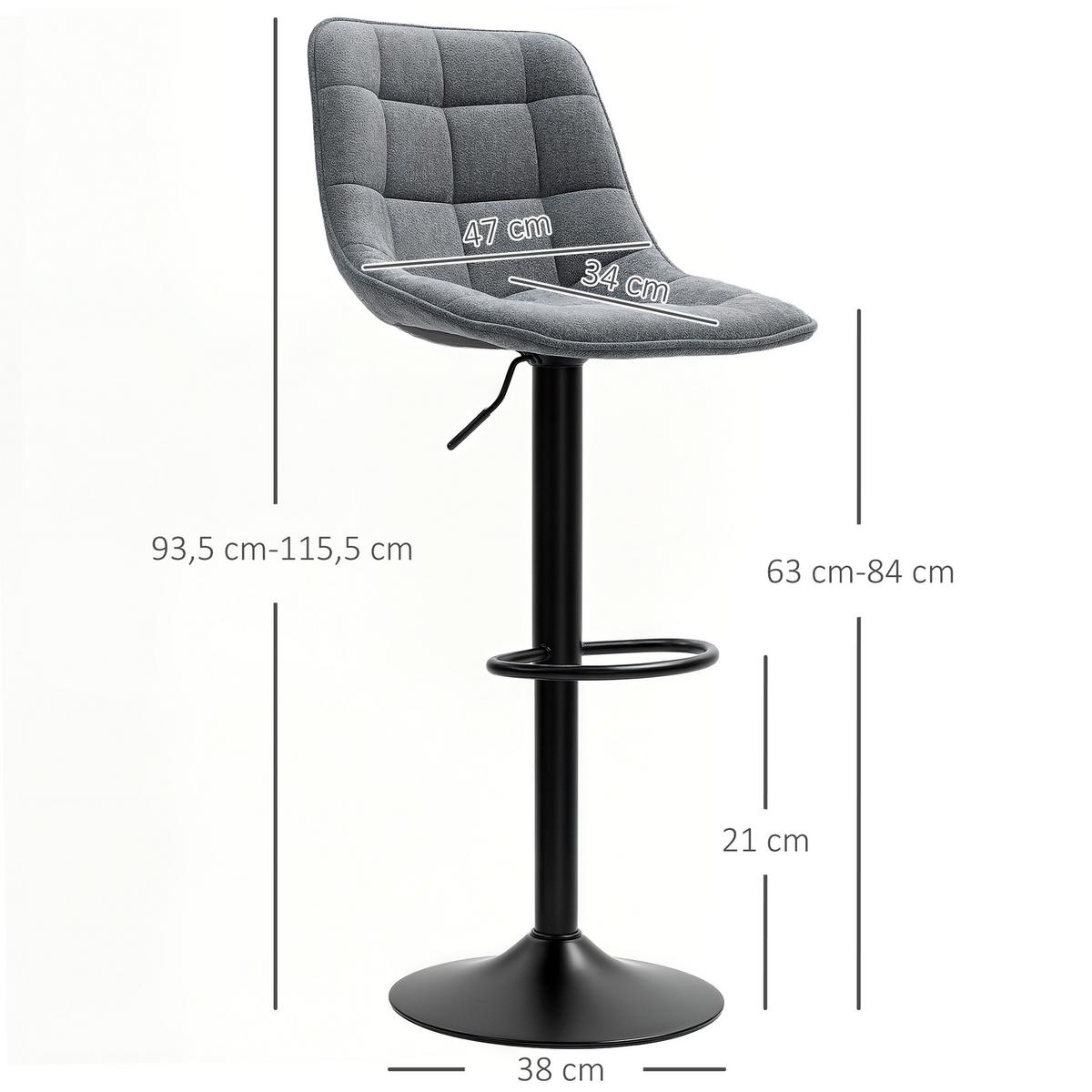 BARHOCKER 2er-Set, Gepolstert Barstuhl mit Lehne, Chenille-Optik Dunkelgrau - Dunkelgrau/Schwarz, Kunststoff/Textil (47/115.5/48cm) - HOMCOM