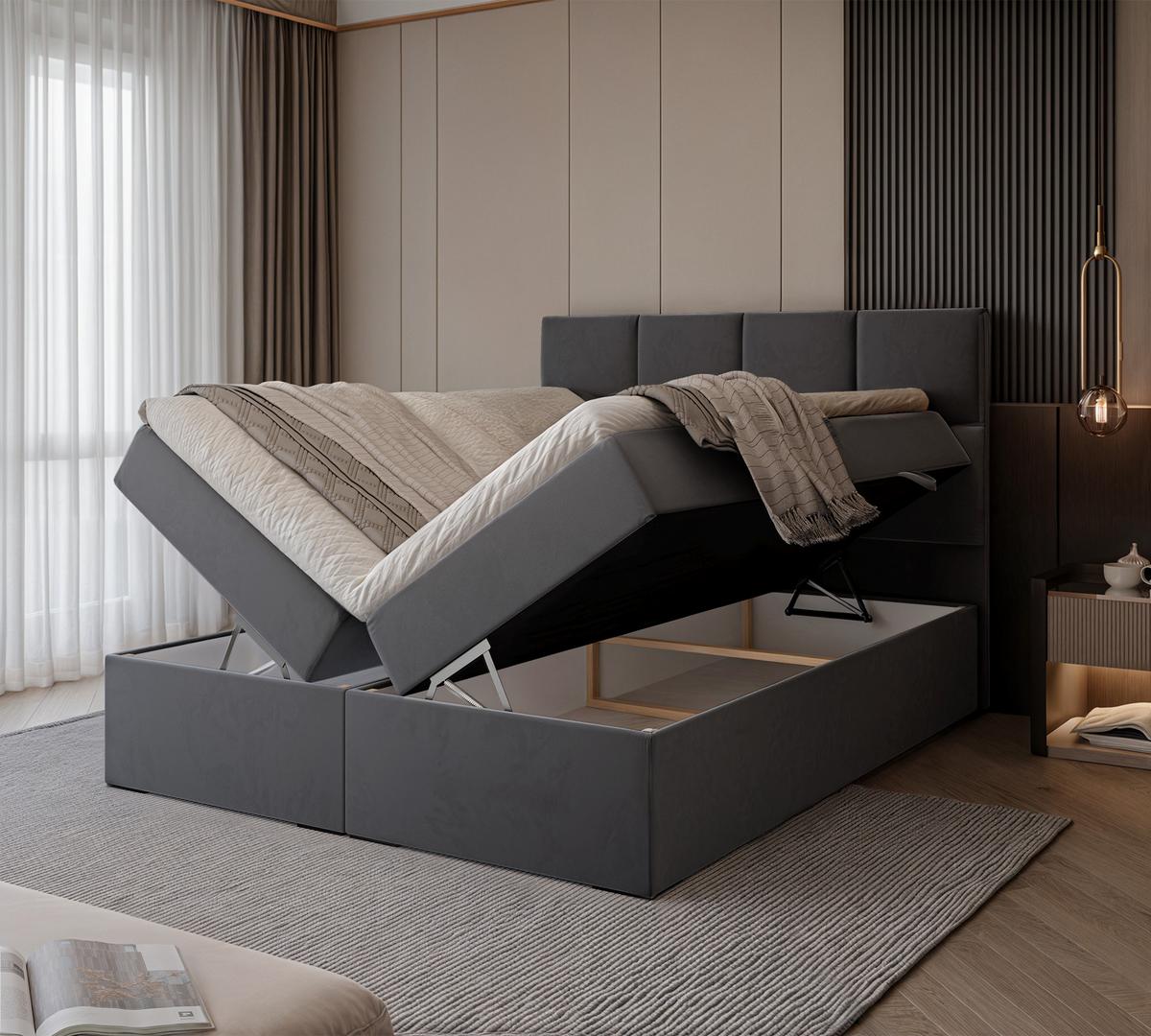 BOXBETT 120x200 cm mit Topper - Dunkelgrau, Textil (200/200cm) - Idohome
