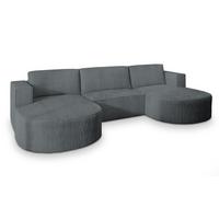 WOHNLANDSCHAFT VEZZO P Grau Kordstoff mit Schlaffunktion - Grau, Holz/Kunststoff (347/85/174cm) - MASSENO