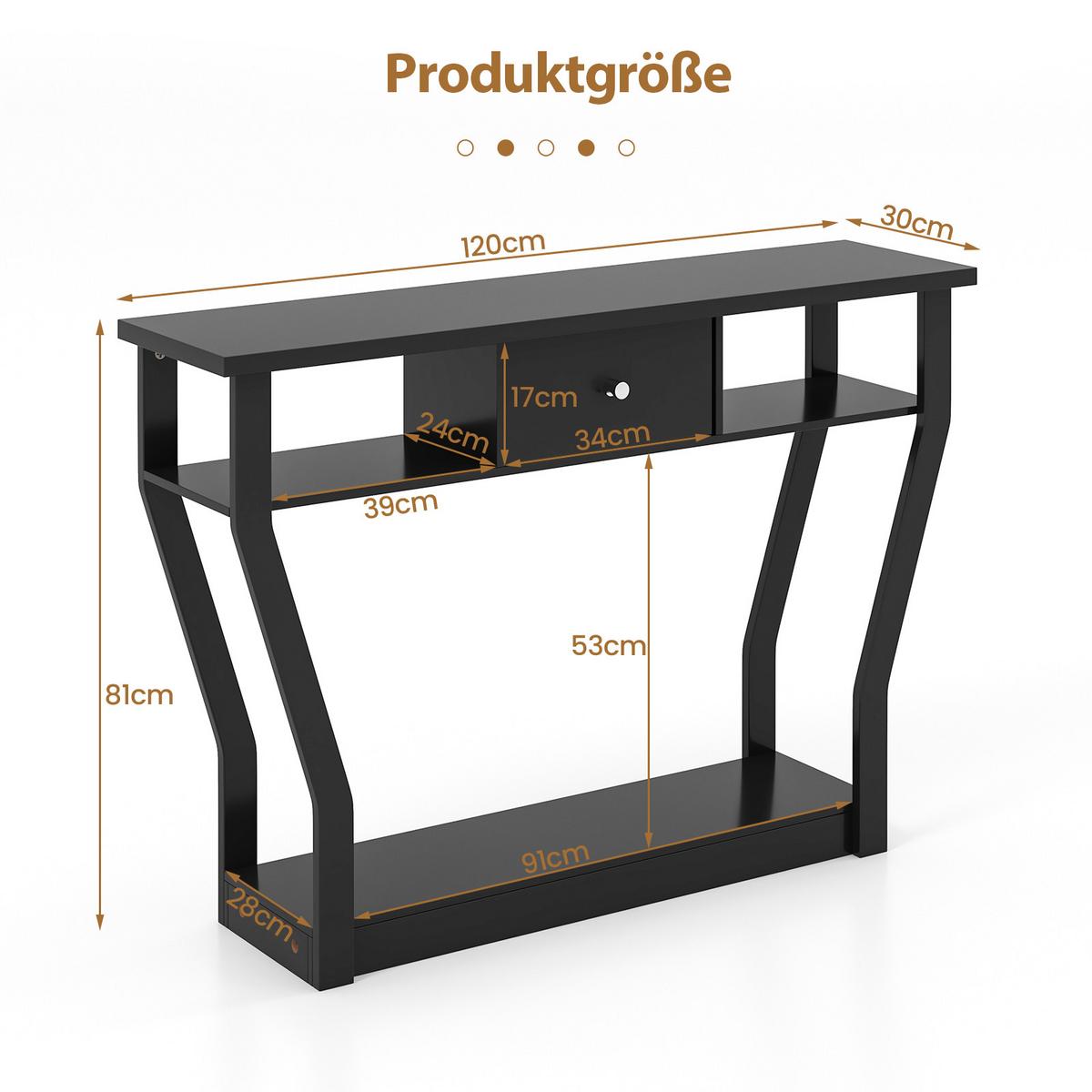 KONSOLENTISCH Schwarz - Schwarz, Holzwerkstoff (30/120/81cm) - COSTWAY