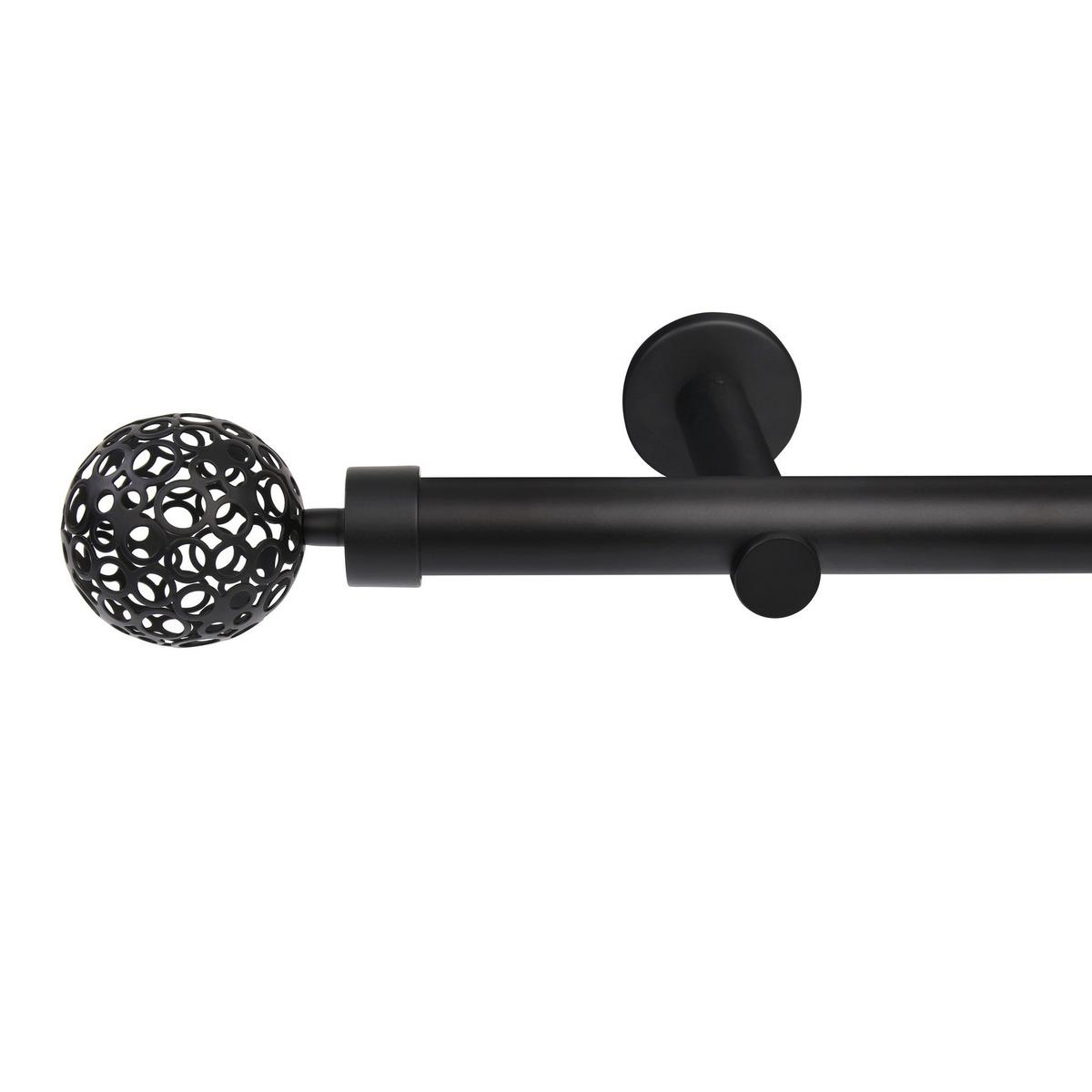 GARDINENSTANGE auf Maß 1-lauf Wandmontage Kugel 210cm - Schwarz, Metall (210cm) - Deco-Raum