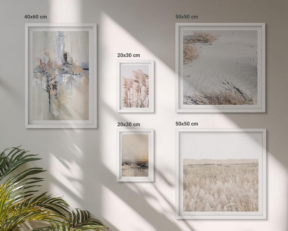 BILDER SET 5er Set - 50x50 cm & 20x30 cm & 40x60 cm Weißer Rahmen - Abstrakte Vegetationsmuster - Weiß, Kunststoff (40/60cm) - TULUP