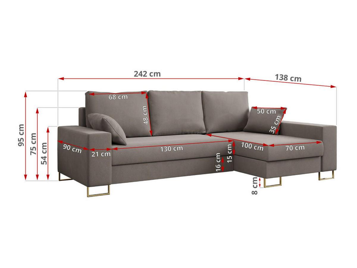 ECKSOFA Dorian Velvet Hellbraun - Hellbraun/Goldfarben, Textil/Metall (242/138cm) - MKS