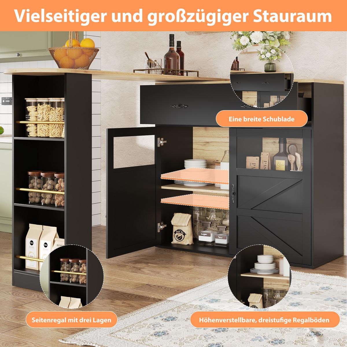 BARTISCH ausziehbarer mit Stauraum Schwarz - Schwarz, Holzwerkstoff (204/39/104cm) - Urban Meuble