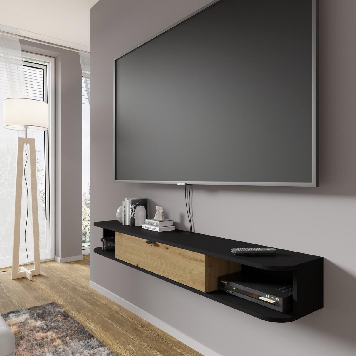 TV LOWBOARD Schwarz, Artisan Eiche 156/20/29 - Schwarz/Eiche Artisan, Holzwerkstoff (156/20/29cm) - RAUMHIRSCH FURNITURE