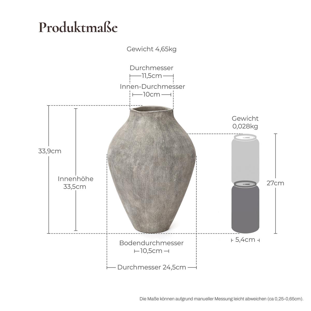KERAMIKVASE rund, in Erdtönen, H 34 cm - Grau, Keramik (33.9cm) - Hometopia