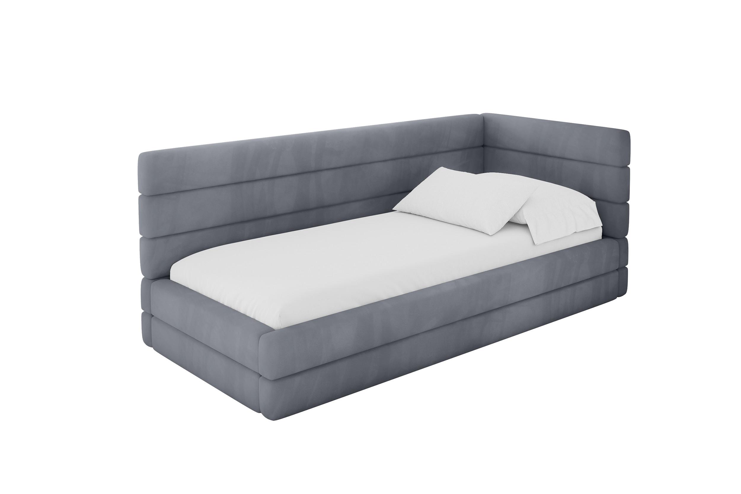 EINZELLBETT Jugendbett mit Bettkasten, Links - BEMY 100x200 Grau - Grau, Holzwerkstoff/Textil (100/200cm) - ALTDECOR