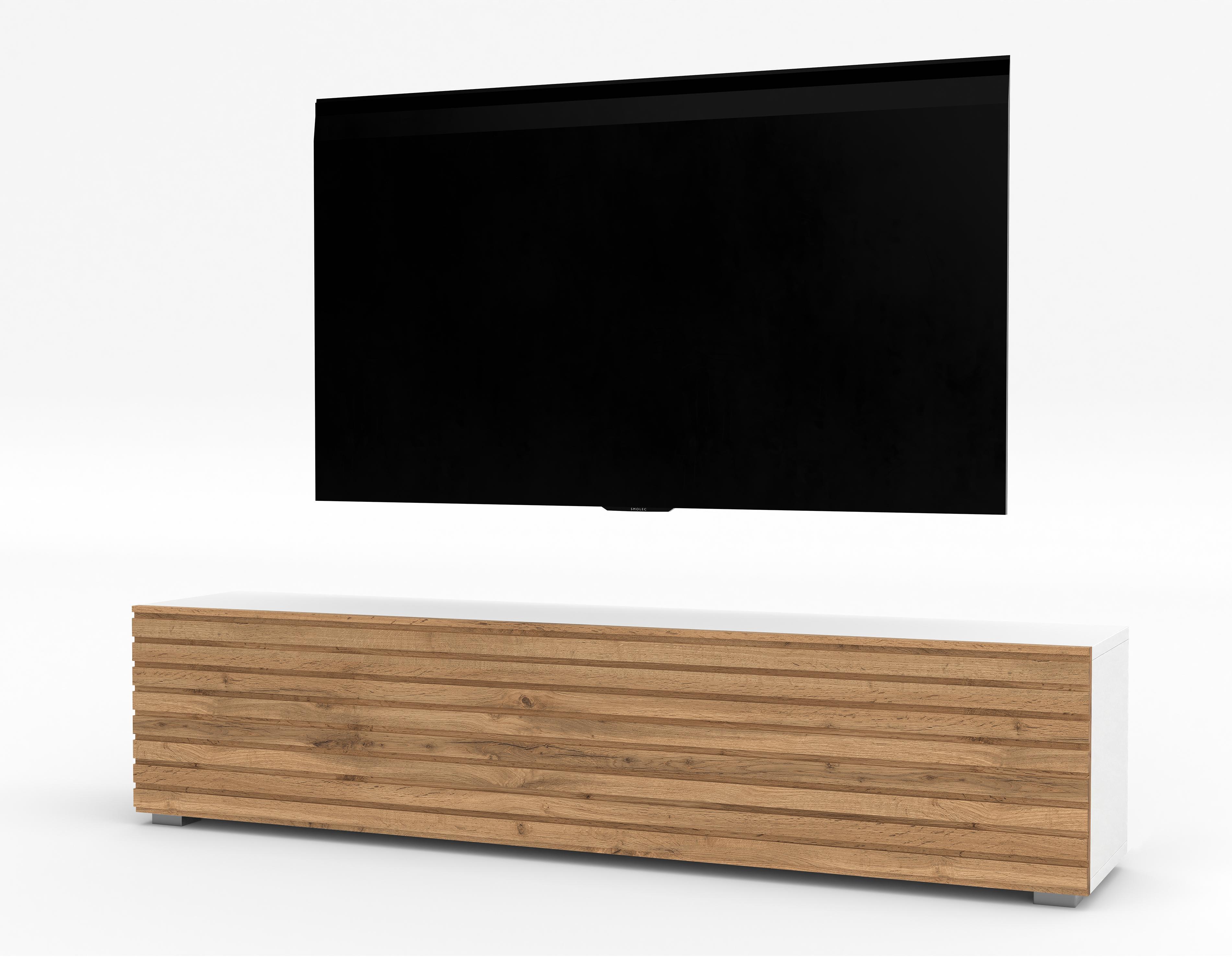 LOWBOARD ZIVOLLI 160 Weiß, Wotan Lamellen 160/36,5/40 cm – Hängend und Stehend - Hellbraun/Weiß, Holzwerkstoff/Kunststoff (160/36.5/40cm) - AX Living